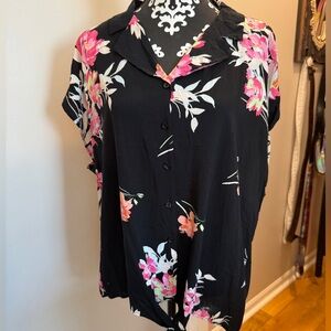 Torrid Floral Tie-Front Blouse, 100% Rayon, Size 2